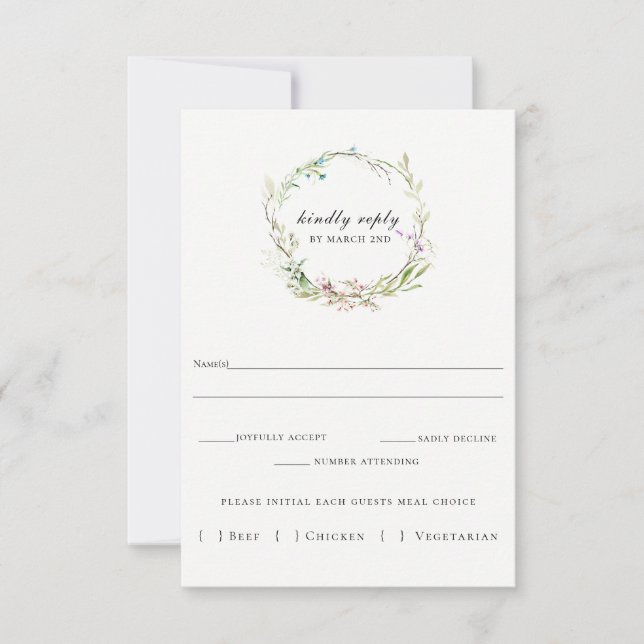 Elegante Wildblume Wreath Wedding RSVP Card (Vorderseite)