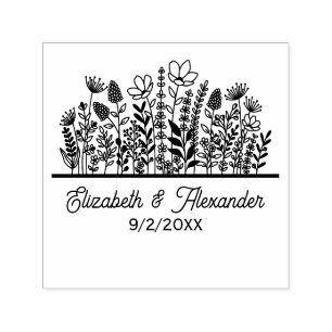 Elegante Wildblumen #2 Hochzeitspaar Namen Datum Permastempel