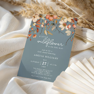 Elegante Wildblumen-Baby-Party Dustig Blau Floral Einladung