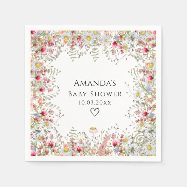 Elegante Wildblumen Babydusche Serviette (Vorderseite)