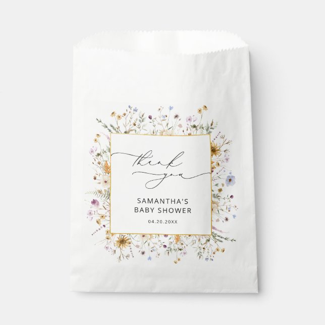 Elegante Wildblumen Babydusche Vielen Dank Geschenktütchen (Vorderseite)
