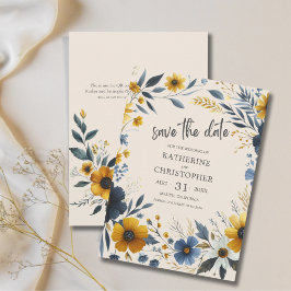 Elegante Wildblumen Beige Hochzeit Save The Date