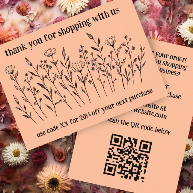 Elegante Wildblumen BESTELLEN DANKE QR-Code Visitenkarte (Elegant Wildflowers ORDER THANK YOU QR Code Thank you for your Business Card Discount  Postcard
)