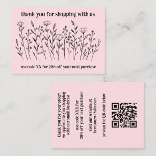 Elegante Wildblumen BESTELLEN DANKE QR-Code Visitenkarte