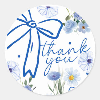 Elegante Wildblumen blaue Hochzeitsdusche Danke Runder Aufkleber