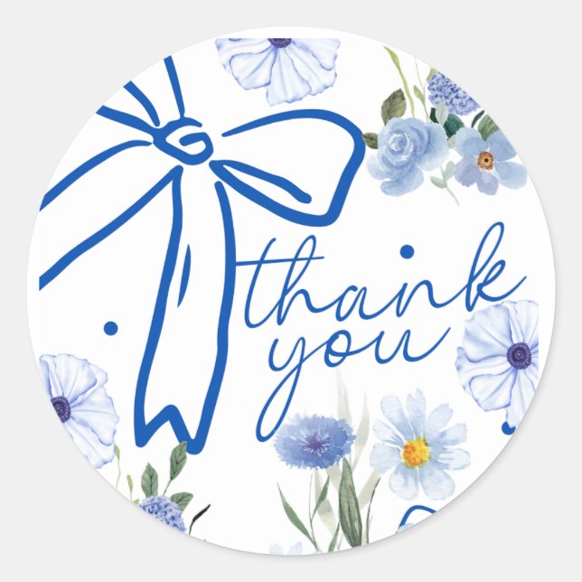 Elegante Wildblumen blaue Hochzeitsdusche Danke Runder Aufkleber (Vorderseite)