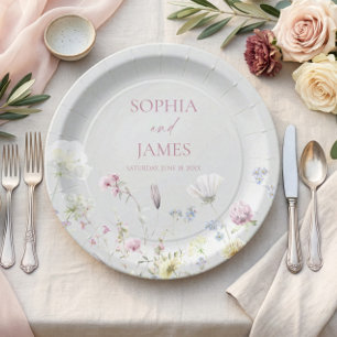 Elegante Wildblumen Blumen Hochzeit Pappteller