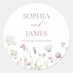 Elegante Wildblumen Blumen Hochzeit Runder Aufkleber