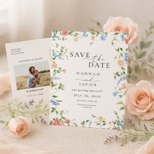 Elegante Wildblumen-Blumen Hochzeit - Save the Dat Ankündigungspostkarte