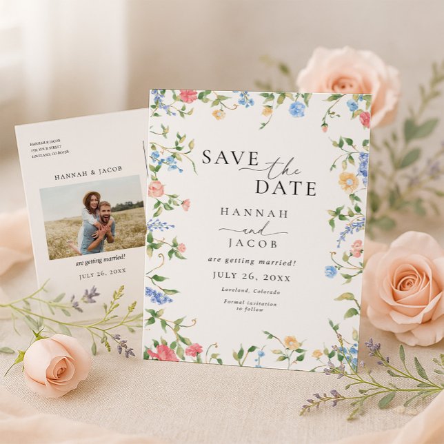 Elegante Wildblumen-Blumen Hochzeit - Save the Dat Ankündigungspostkarte (Von Creator hochgeladen)