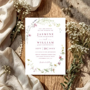 Elegante Wildblumen-Blumenrahmen-QR-Code-Hochzeit Einladung