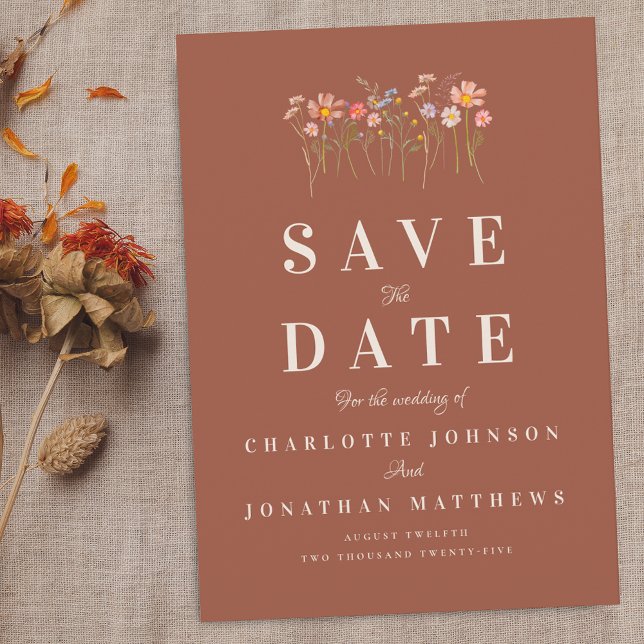 Elegante Wildblumen Boho Herbst Terrakotta Hochzei Save The Date (Elegant modern boho fall wildflower floral terracotta wedding save the date invitation)