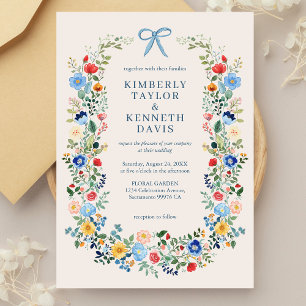 Elegante Wildblumen Bow Garden Hochzeit Einladung