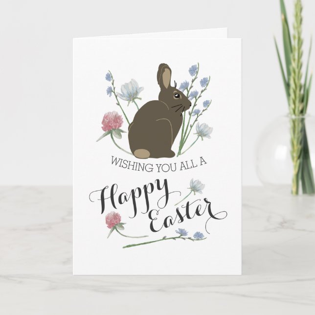 Elegante Wildblumen & Braun Bunny, Ostern Karte (Vorderseite)