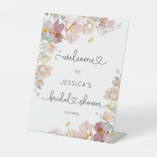 Elegante Wildblumen Brautparty Empfang Sockelschild