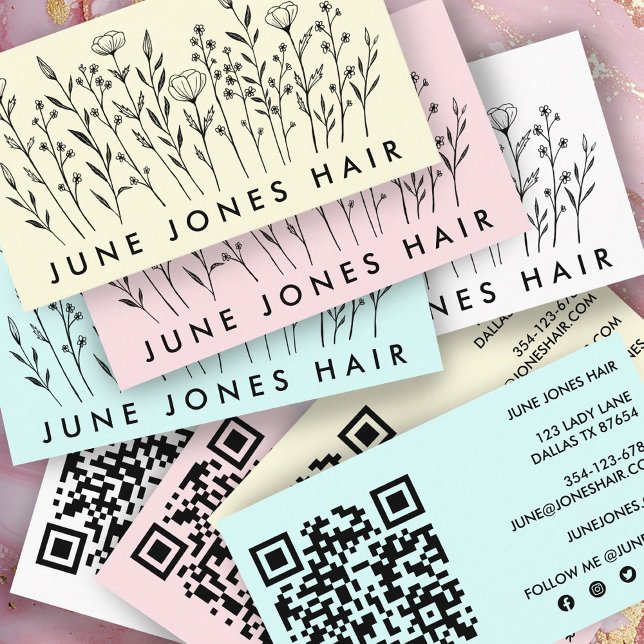 Elegante Wildblumen Custom QR Code Soziale Icons Visitenkarte (Elegant Wildflowers Custom QR Code Social Icons Business Card
)