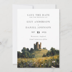 Elegante Wildblumen Florale Burg Hochzeit Save The Date