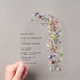 Elegante Wildblumen Foto Hochzeit Acryleinladungen