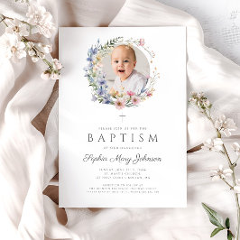 Elegante Wildblumen Foto Taufe Einladung