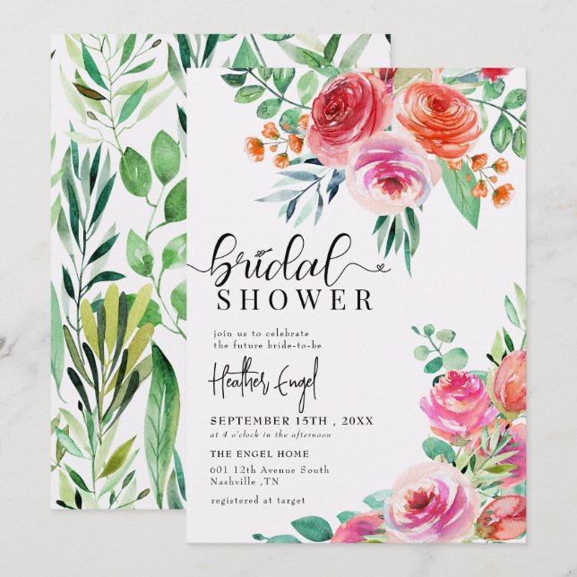 Elegante Wildblumen | Frühjahr Sommer-Brautparty Einladung (Vorne/Hinten)