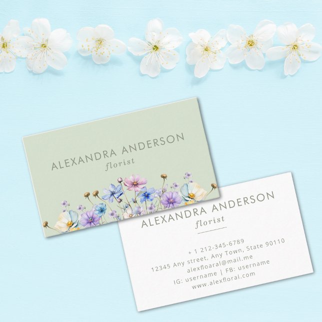 Elegante Wildblumen für die Wasserfarben Minimal Visitenkarte (Elegant Floral Watercolor Wildflowers Minimal Business Card)