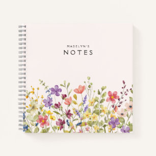 Elegante Wildblumen für Wasserfarbenfelder Notizbuch