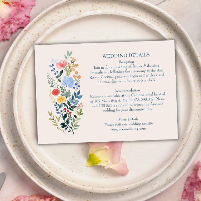 Elegante Wildblumen Garden Wedding Details Begleitkarte (Von Creator hochgeladen)