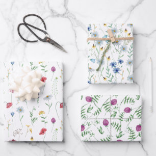 Elegante Wildblumen Geschenkpapier Set