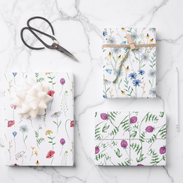 Elegante Wildblumen Geschenkpapier Set (Vorderseite)