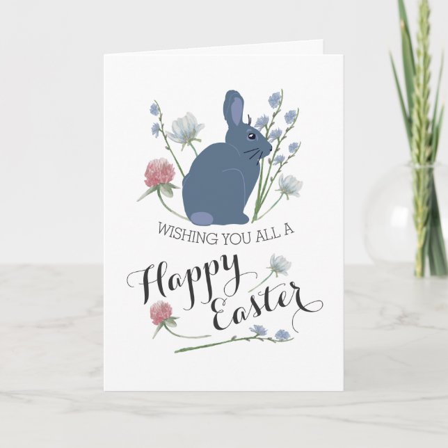 Elegante Wildblumen & Gray Bunny, Ostern Karte (Vorderseite)