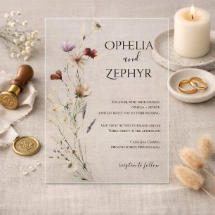 Elegante Wildblumen-Hochzeit Acryleinladungen