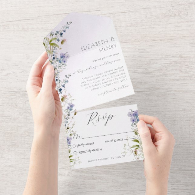 Elegante Wildblumen Hochzeit All In One Einladung (Abreißen)