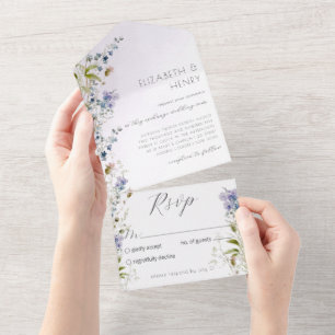 Elegante Wildblumen Hochzeit All In One Einladung