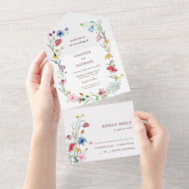 Elegante Wildblumen Hochzeit All In One Einladung