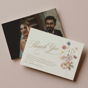 Elegante Wildblumen-Hochzeit Danke Fotokarte Einladung