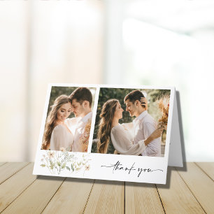 Elegante Wildblumen-Hochzeit-Dankeskarten mit zwei Dankeskarte