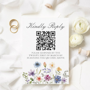 Elegante Wildblumen-Hochzeit im Frühling QR-Code-S RSVP Karte