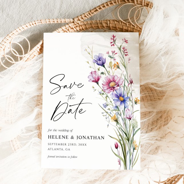Elegante Wildblumen Hochzeit mit floralen Wasserfa Save The Date (Elegant Wildflowers Watercolor Floral Wedding Save The Date)