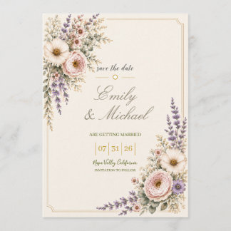 Elegante Wildblumen-Hochzeit-Save-the-Date-Karte Einladung
