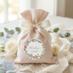Elegante Wildblumen-Hochzeits-Dankeschön-Verpackun Runder Aufkleber
