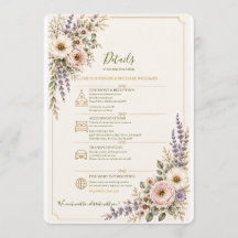 Elegante Wildblumen-Hochzeits-Details-Karte