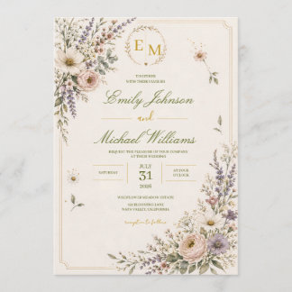 Elegante Wildblumen-Hochzeitseinladung Einladung