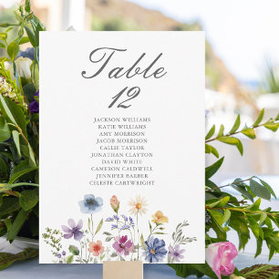 Elegante Wildblumen-Hochzeitstisch-Nummernkarte