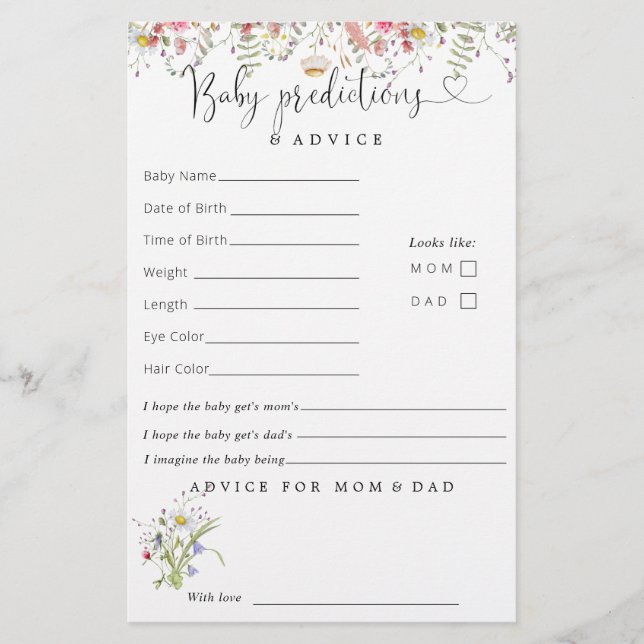 Elegante Wildblumen Kinderdusche Hinweise (Vorderseite)