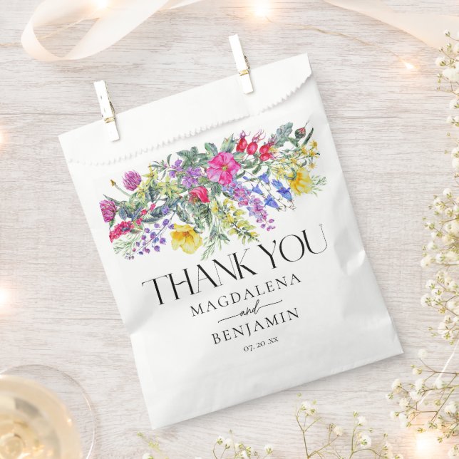 Elegante Wildblumen Kräuter Danke Namen Geschenktütchen (Ausgeschnitten)