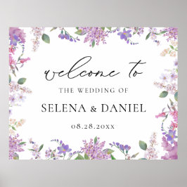 Elegante Wildblumen Lavender Wedding Begrüßungszei Poster