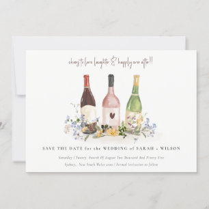 Elegante Wildblumen Liebe Weinflaschen Save The Date