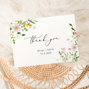 Elegante Wildblumen minimalistischer Hochzeitsdank Karte