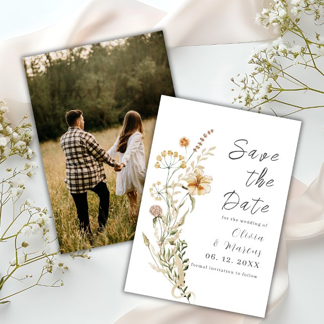 Elegante Wildblumen Modernes Foto Fall Save The Date (Von Creator hochgeladen)