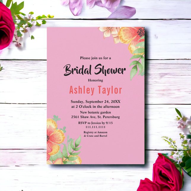 Elegante Wildblumen Pink Boho Blumenkohl Brautpart Einladung (Von Creator hochgeladen)